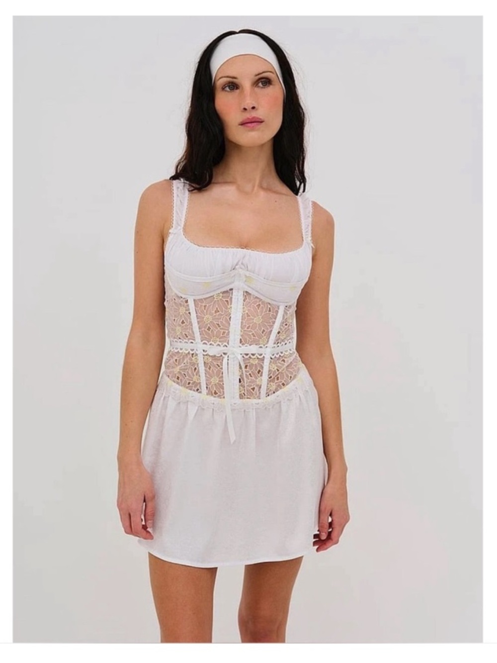 For Love and Lemons White Christy Floral Embroidered Lace Slip Mini Dress M